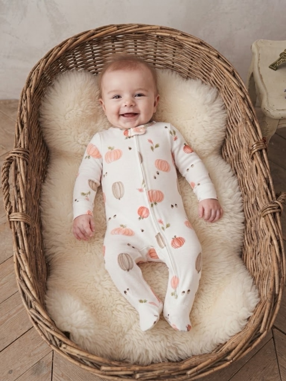 Carter's Just One You Fall Pumpkin Cream Long Sleeve Footed Zipper Sleeper